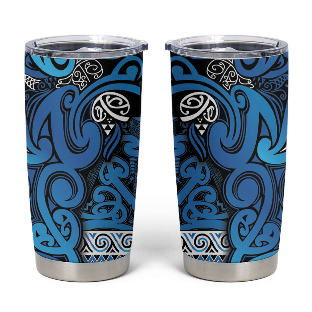 Aotearoa Iwi Ngati Porou Tumbler Cup Maori Wharenui House Tribal Pattern LT9 Blue - Polynesian Pride