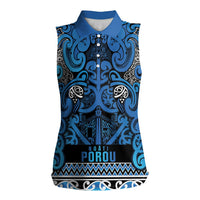 Aotearoa Iwi Ngati Porou Women Sleeveless Polo Shirt Maori Wharenui House Tribal Pattern LT9 Female Blue - Polynesian Pride