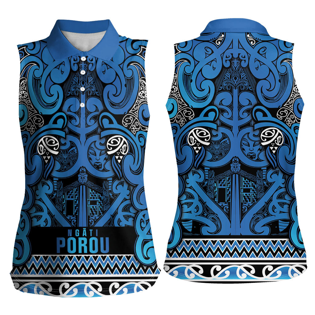 Aotearoa Iwi Ngati Porou Women Sleeveless Polo Shirt Maori Wharenui House Tribal Pattern LT9 - Polynesian Pride