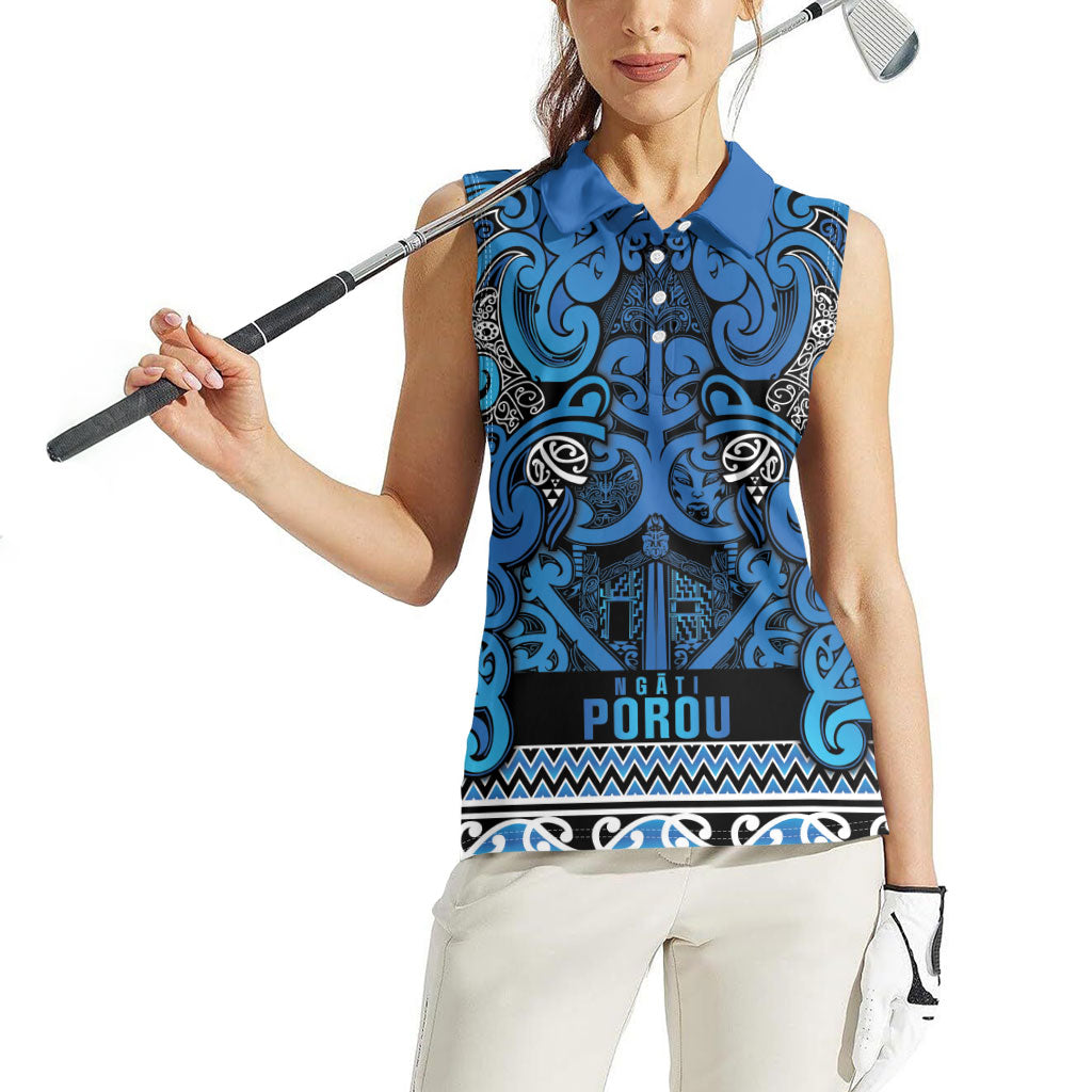 Aotearoa Iwi Ngati Porou Women Sleeveless Polo Shirt Maori Wharenui House Tribal Pattern LT9 - Polynesian Pride