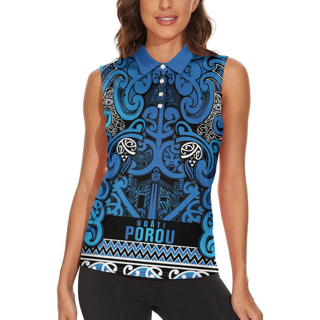 Aotearoa Iwi Ngati Porou Women Sleeveless Polo Shirt Maori Wharenui House Tribal Pattern LT9 - Polynesian Pride