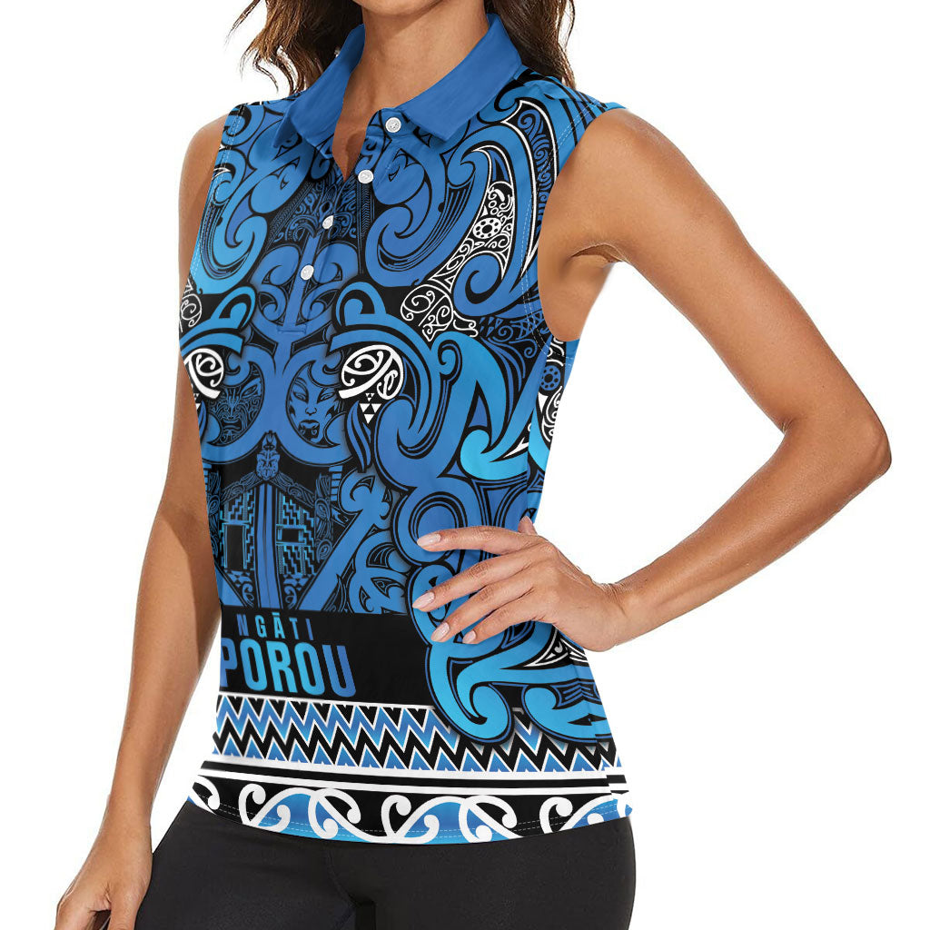 Aotearoa Iwi Ngati Porou Women Sleeveless Polo Shirt Maori Wharenui House Tribal Pattern LT9 - Polynesian Pride