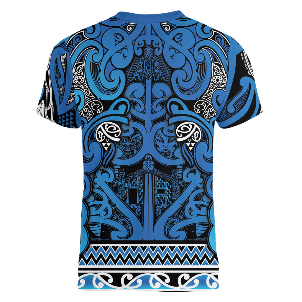 Aotearoa Iwi Ngati Porou Women V-Neck T-Shirt Maori Wharenui House Tribal Pattern LT9 - Polynesian Pride