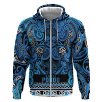 Aotearoa Iwi Ngati Porou Zip Hoodie Maori Wharenui House Tribal Pattern LT9 Zip Hoodie Blue - Polynesian Pride