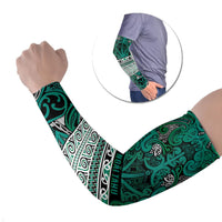 Aotearoa Iwi Ngai Tahu Arm Sleeves Maori Wharenui House Tribal Pattern LT9 Set of 2 Turquoise - Polynesian Pride