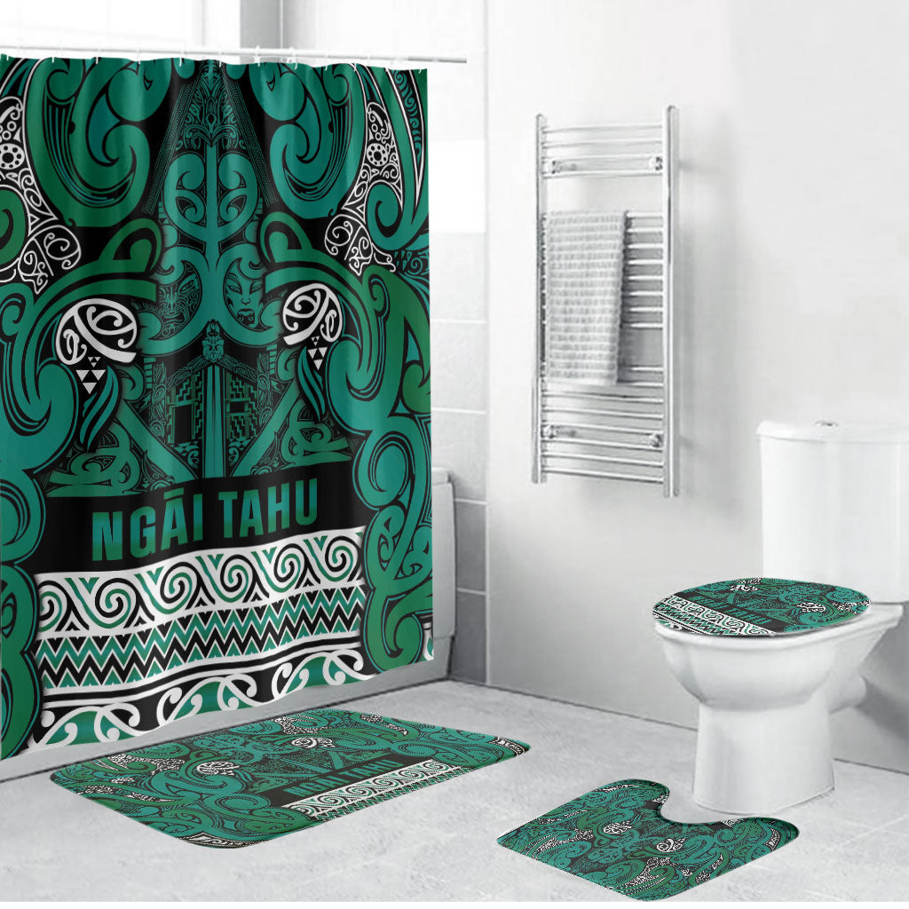 Aotearoa Iwi Ngai Tahu Bathroom Set Maori Wharenui House Tribal Pattern LT9 Bathroom Set (4 pcs) Turquoise - Polynesian Pride