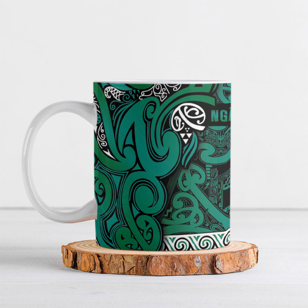 Aotearoa Iwi Ngai Tahu Ceramic Mug Maori Wharenui House Tribal Pattern LT9 Turquoise - Polynesian Pride