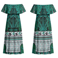 Aotearoa Iwi Ngai Tahu Couples Matching Off Shoulder Maxi Dress and Long Sleeve Button Shirt Maori Wharenui House Tribal Pattern LT9 - Polynesian Pride