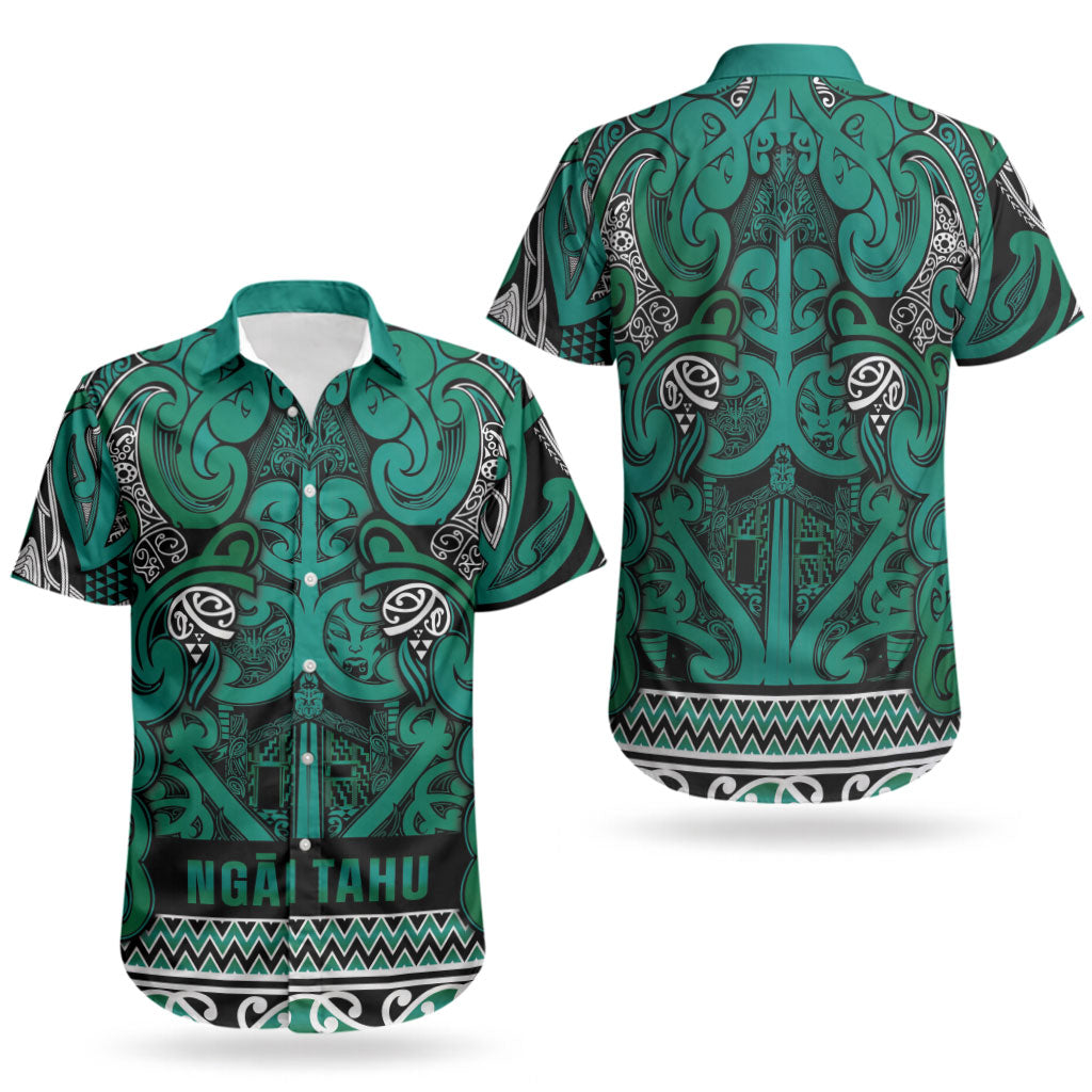 Aotearoa Iwi Ngai Tahu Couples Matching Off The Shoulder Long Sleeve Dress and Hawaiian Shirt Maori Wharenui House Tribal Pattern LT9 - Polynesian Pride