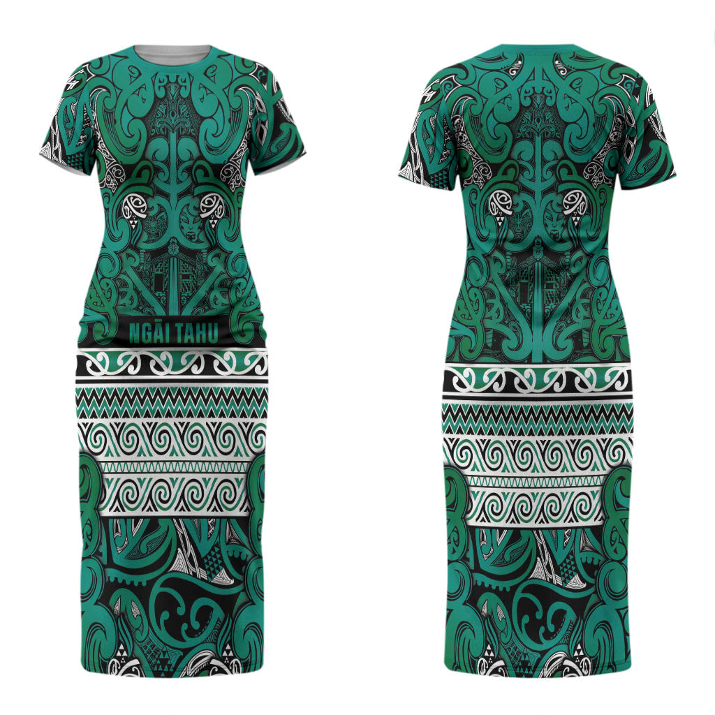 Aotearoa Iwi Ngai Tahu Couples Matching Short Sleeve Bodycon Dress and Hawaiian Shirt Maori Wharenui House Tribal Pattern LT9 - Polynesian Pride