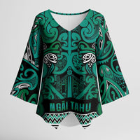 Aotearoa Iwi Ngai Tahu Kimono Sleeve Blouse Maori Wharenui House Tribal Pattern LT9 Female Turquoise - Polynesian Pride
