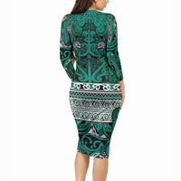 Aotearoa Iwi Ngai Tahu Long Sleeve Bodycon Dress Maori Wharenui House Tribal Pattern LT9 - Polynesian Pride