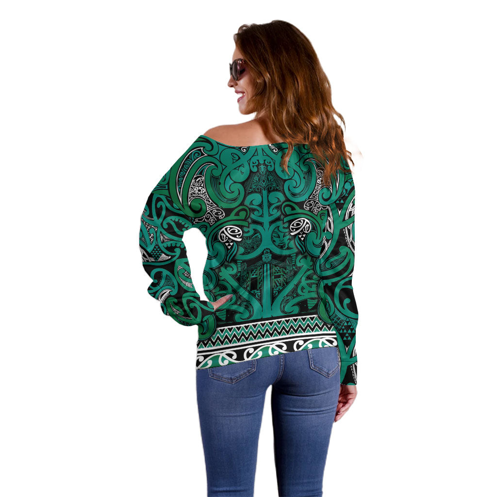 Aotearoa Iwi Ngai Tahu Off Shoulder Sweater Maori Wharenui House Tribal Pattern LT9 - Polynesian Pride