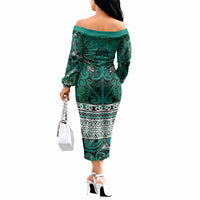 Aotearoa Iwi Ngai Tahu Off The Shoulder Long Sleeve Dress Maori Wharenui House Tribal Pattern LT9 - Polynesian Pride