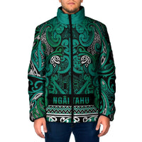 Aotearoa Iwi Ngai Tahu Padded Jacket Maori Wharenui House Tribal Pattern LT9 Men Turquoise - Polynesian Pride