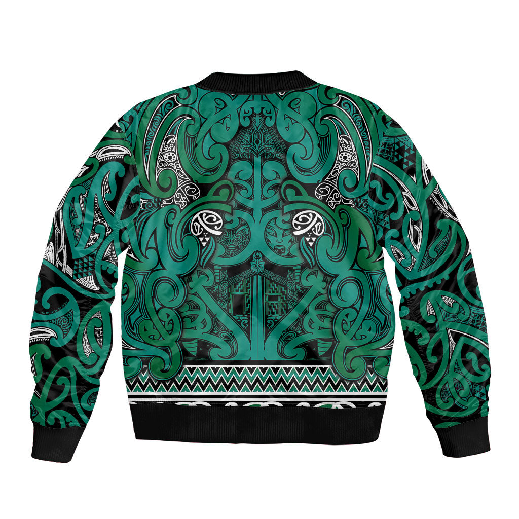 Aotearoa Iwi Ngai Tahu Sleeve Zip Bomber Jacket Maori Wharenui House Tribal Pattern LT9 - Polynesian Pride