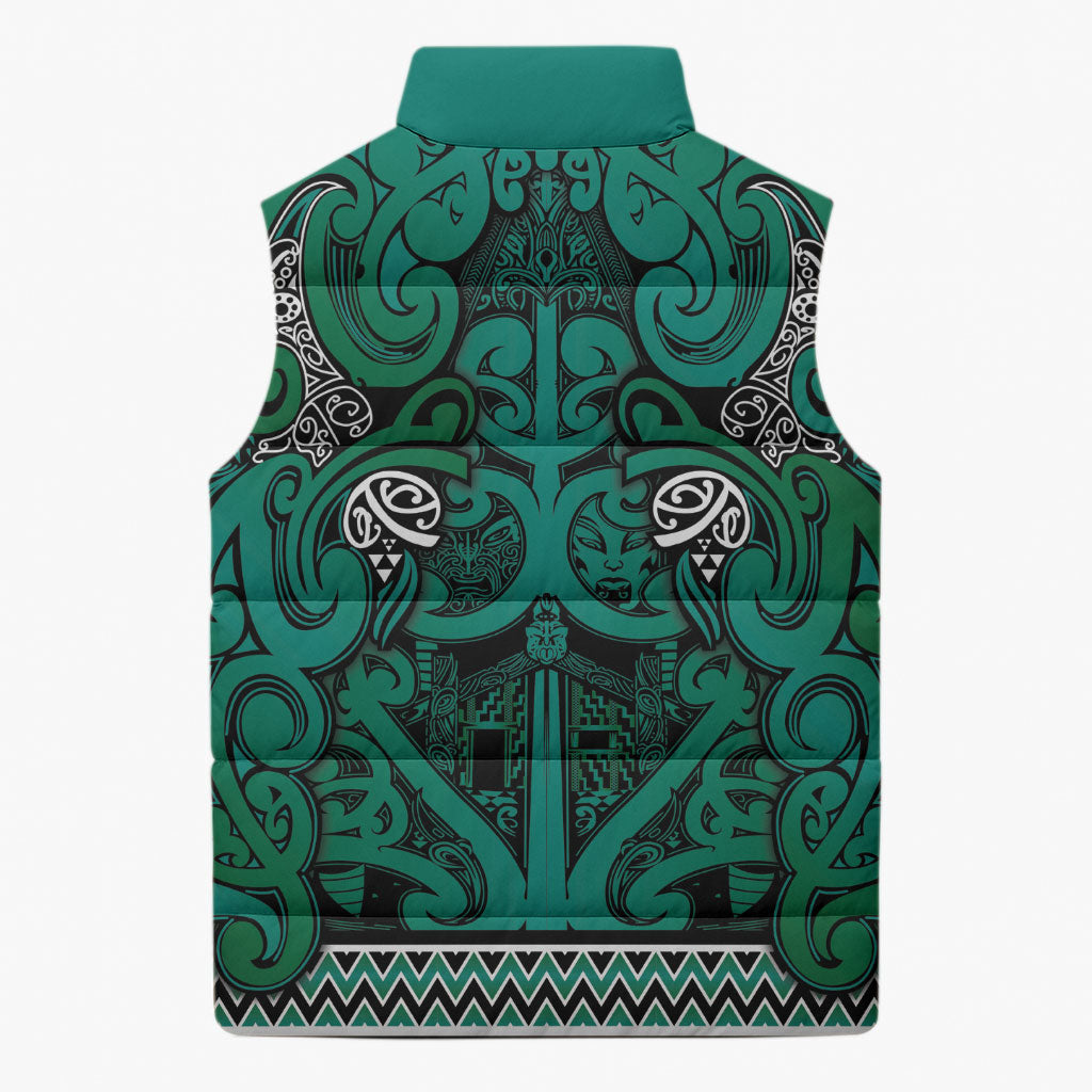 Aotearoa Iwi Ngai Tahu Sleeveless Puffer Jacket Maori Wharenui House Tribal Pattern LT9 - Polynesian Pride