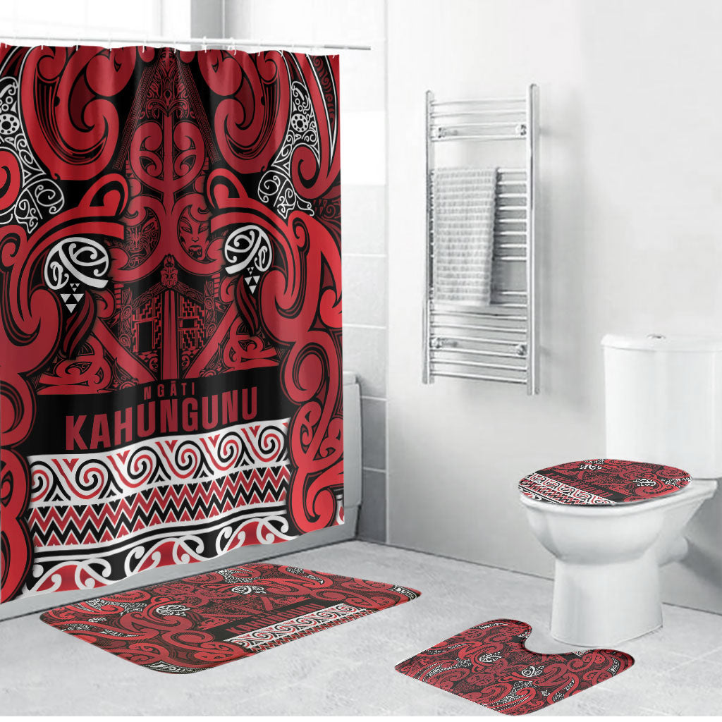 Aotearoa Iwi Ngati Kahungunu Bathroom Set Maori Wharenui House Tribal Pattern LT9 Bathroom Set (4 pcs) Dark red - Polynesian Pride