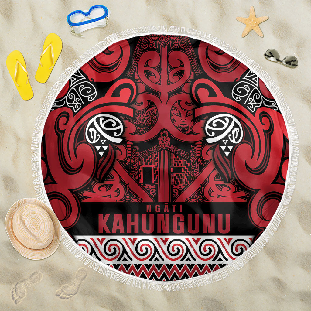 Aotearoa Iwi Ngati Kahungunu Beach Blanket Maori Wharenui House Tribal Pattern LT9 One Size 150cm Dark red - Polynesian Pride