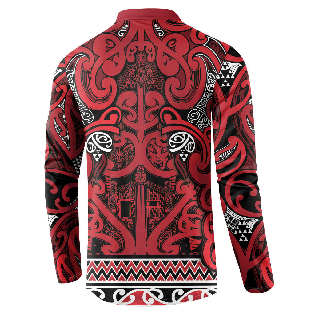 Aotearoa Iwi Ngati Kahungunu Button Sweatshirt Maori Wharenui House Tribal Pattern LT9 - Polynesian Pride