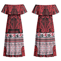 Aotearoa Iwi Ngati Kahungunu Couples Matching Off Shoulder Maxi Dress and Long Sleeve Button Shirt Maori Wharenui House Tribal Pattern LT9 - Polynesian Pride