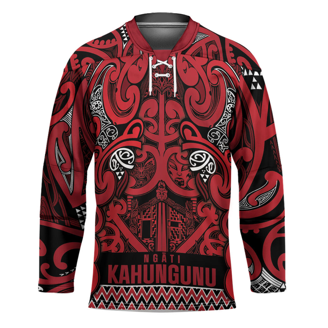 Aotearoa Iwi Ngati Kahungunu Hockey Jersey Maori Wharenui House Tribal Pattern LT9 Unisex Dark red - Polynesian Pride