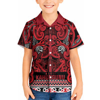 Aotearoa Iwi Ngati Kahungunu Kid Hawaiian Shirt Maori Wharenui House Tribal Pattern LT9 Kid Dark red - Polynesian Pride