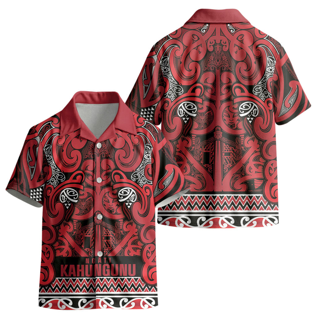 Aotearoa Iwi Ngati Kahungunu Kid Hawaiian Shirt Maori Wharenui House Tribal Pattern LT9 - Polynesian Pride