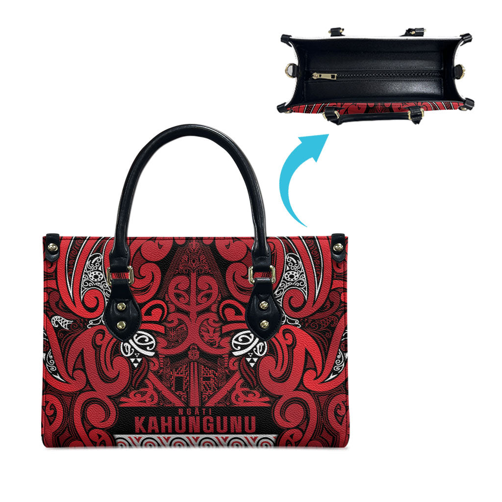 Aotearoa Iwi Ngati Kahungunu Leather Bag Maori Wharenui House Tribal Pattern LT9 - Polynesian Pride