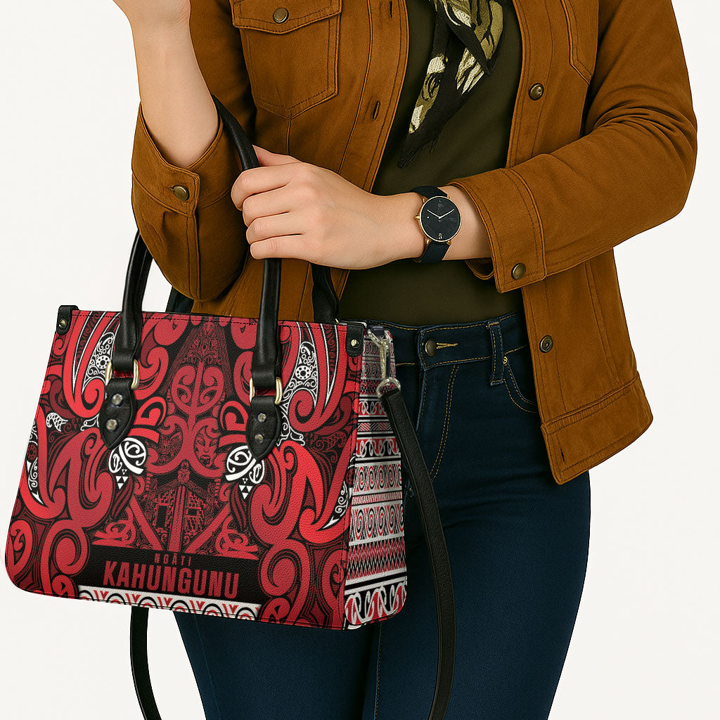 Aotearoa Iwi Ngati Kahungunu Leather Bag Maori Wharenui House Tribal Pattern LT9 - Polynesian Pride