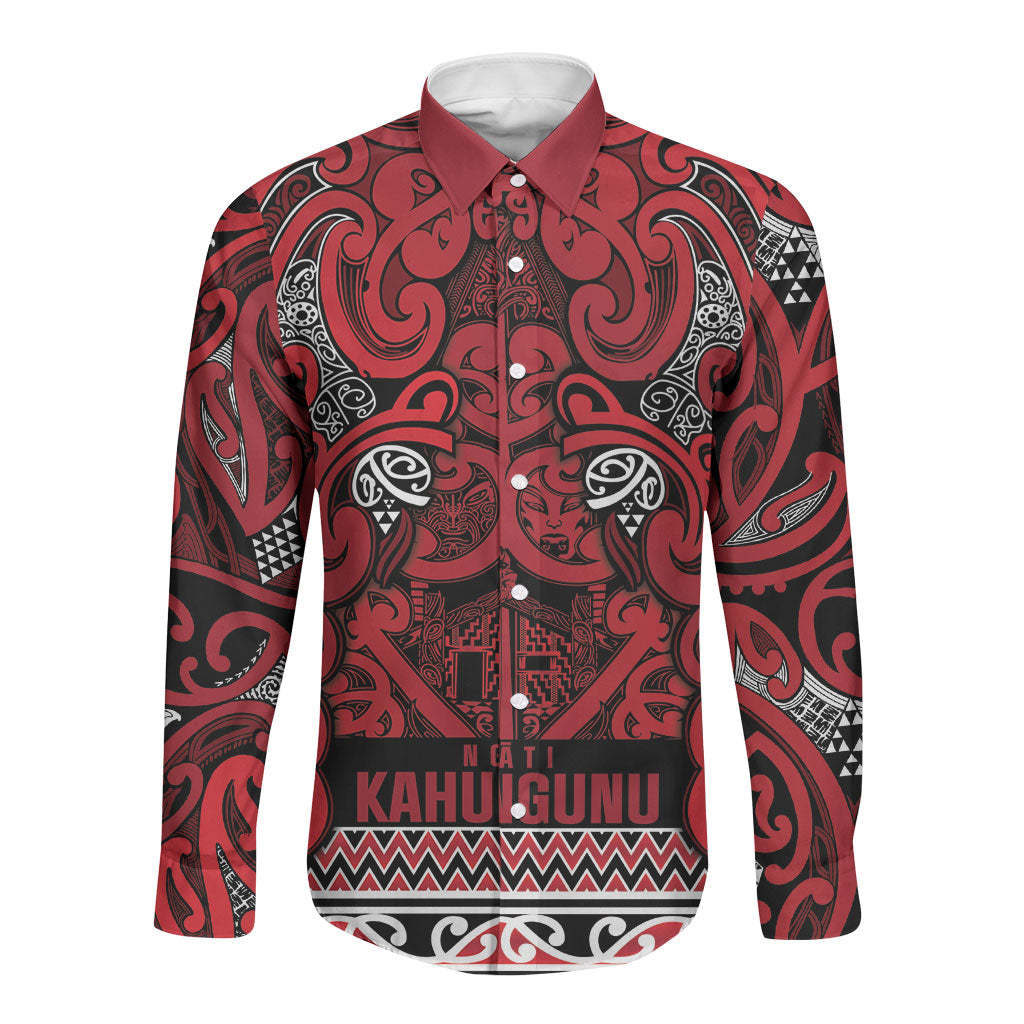 Aotearoa Iwi Ngati Kahungunu Long Sleeve Button Shirt Maori Wharenui House Tribal Pattern LT9 Unisex Dark red - Polynesian Pride