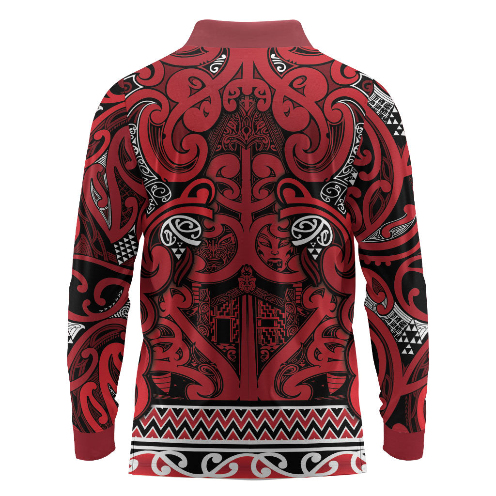 Aotearoa Iwi Ngati Kahungunu Long Sleeve Polo Shirt Maori Wharenui House Tribal Pattern LT9 - Polynesian Pride