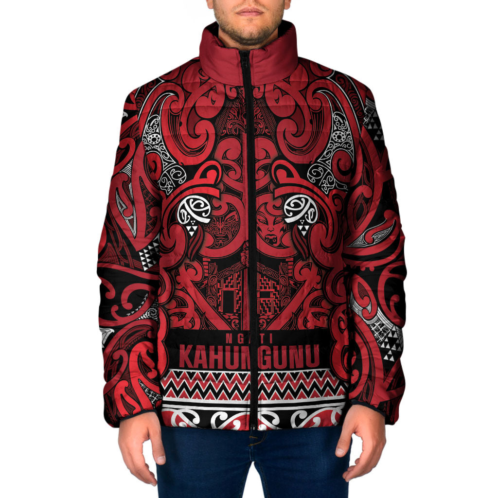 Aotearoa Iwi Ngati Kahungunu Padded Jacket Maori Wharenui House Tribal Pattern LT9 Men Dark red - Polynesian Pride