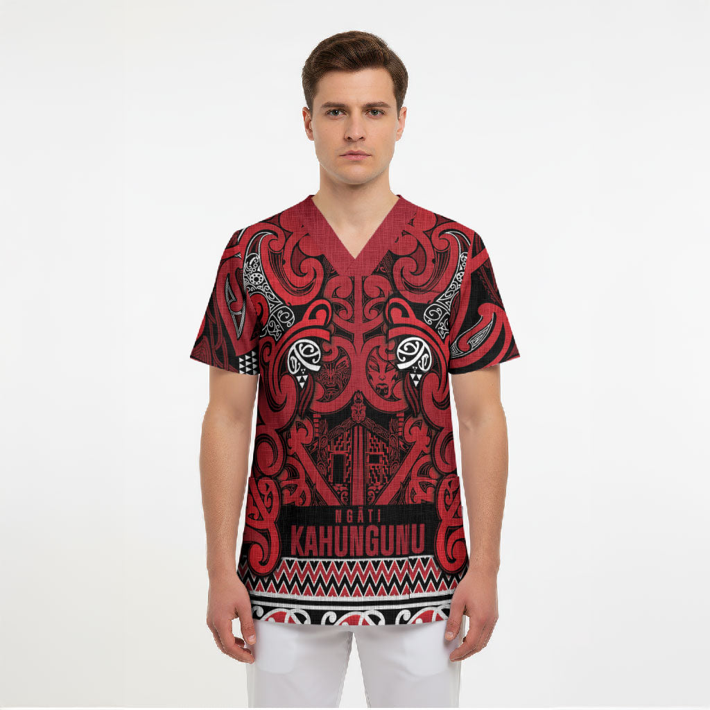 Aotearoa Iwi Ngati Kahungunu Scrub Top Maori Wharenui House Tribal Pattern LT9 - Polynesian Pride