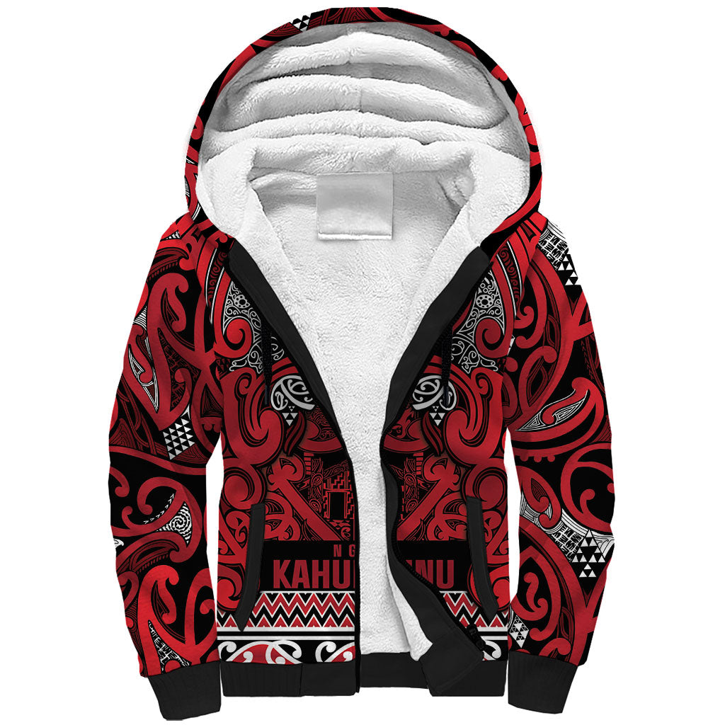 Aotearoa Iwi Ngati Kahungunu Sherpa Hoodie Maori Wharenui House Tribal Pattern LT9 Unisex Dark red - Polynesian Pride