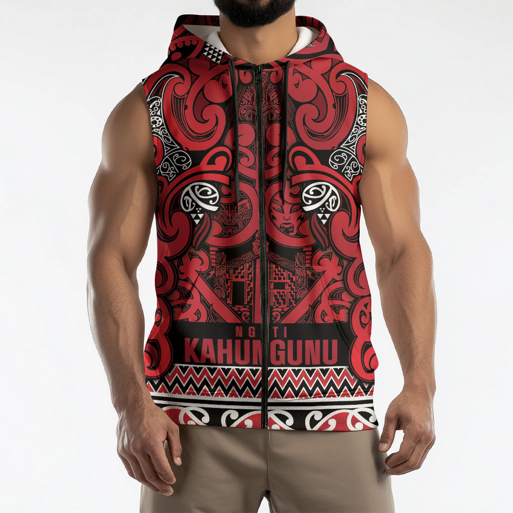 Aotearoa Iwi Ngati Kahungunu Sleeveless Zip Hoodie Maori Wharenui House Tribal Pattern LT9 - Polynesian Pride