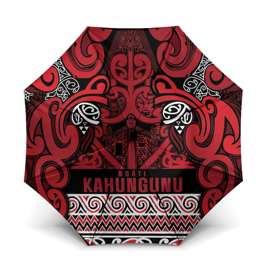 Aotearoa Iwi Ngati Kahungunu Umbrella Maori Wharenui House Tribal Pattern LT9 One Size Folded 11.42 inch Opened Diameter 37.4 inch Dark red - Polynesian Pride