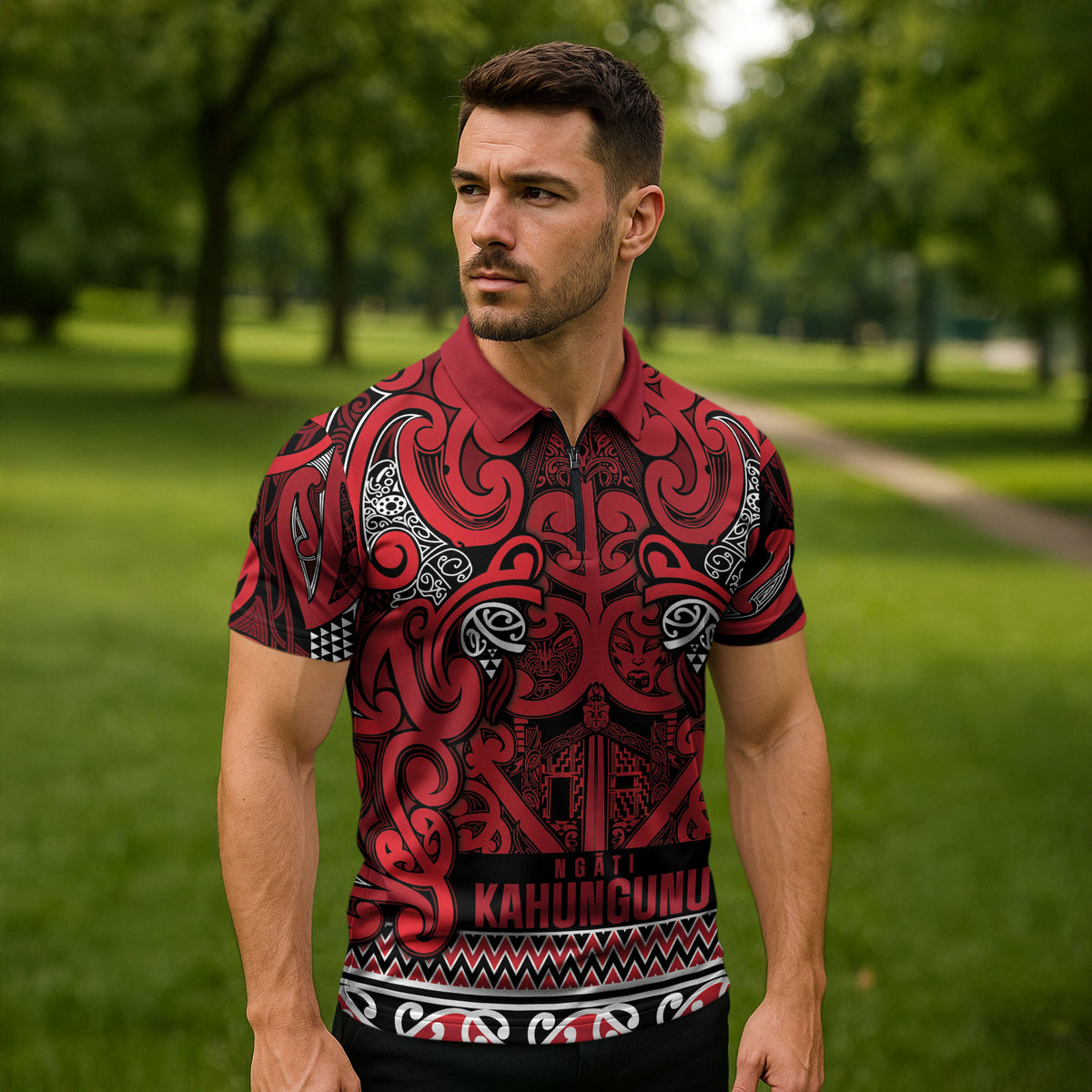 Aotearoa Iwi Ngati Kahungunu Zipper Polo Shirt Maori Wharenui House Tribal Pattern LT9 - Polynesian Pride