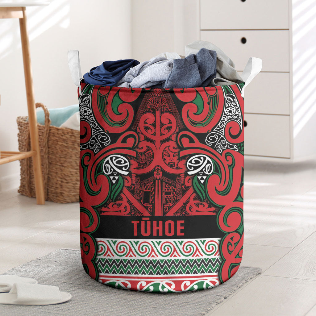 Aotearoa Iwi Tuhoe Laundry Basket Maori Wharenui House Tribal Pattern LT9 Green Red - Polynesian Pride