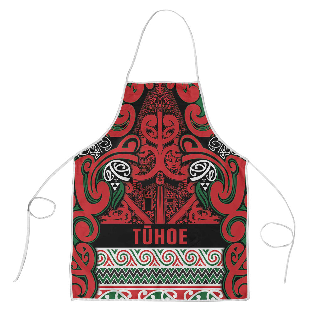 Aotearoa Iwi Tuhoe Apron Maori Wharenui House Tribal Pattern LT9 Green Red - Polynesian Pride