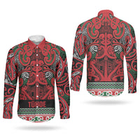 Aotearoa Iwi Tuhoe Couples Matching Off Shoulder Maxi Dress and Long Sleeve Button Shirt Maori Wharenui House Tribal Pattern LT9 - Polynesian Pride