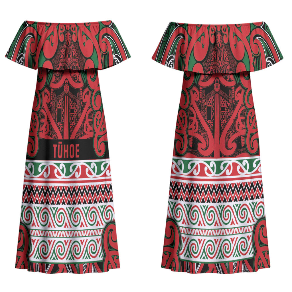 Aotearoa Iwi Tuhoe Couples Matching Off Shoulder Maxi Dress and Long Sleeve Button Shirt Maori Wharenui House Tribal Pattern LT9 - Polynesian Pride