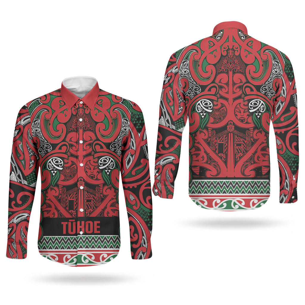 Aotearoa Iwi Tuhoe Couples Matching Summer Maxi Dress and Long Sleeve Button Shirt Maori Wharenui House Tribal Pattern LT9 - Polynesian Pride
