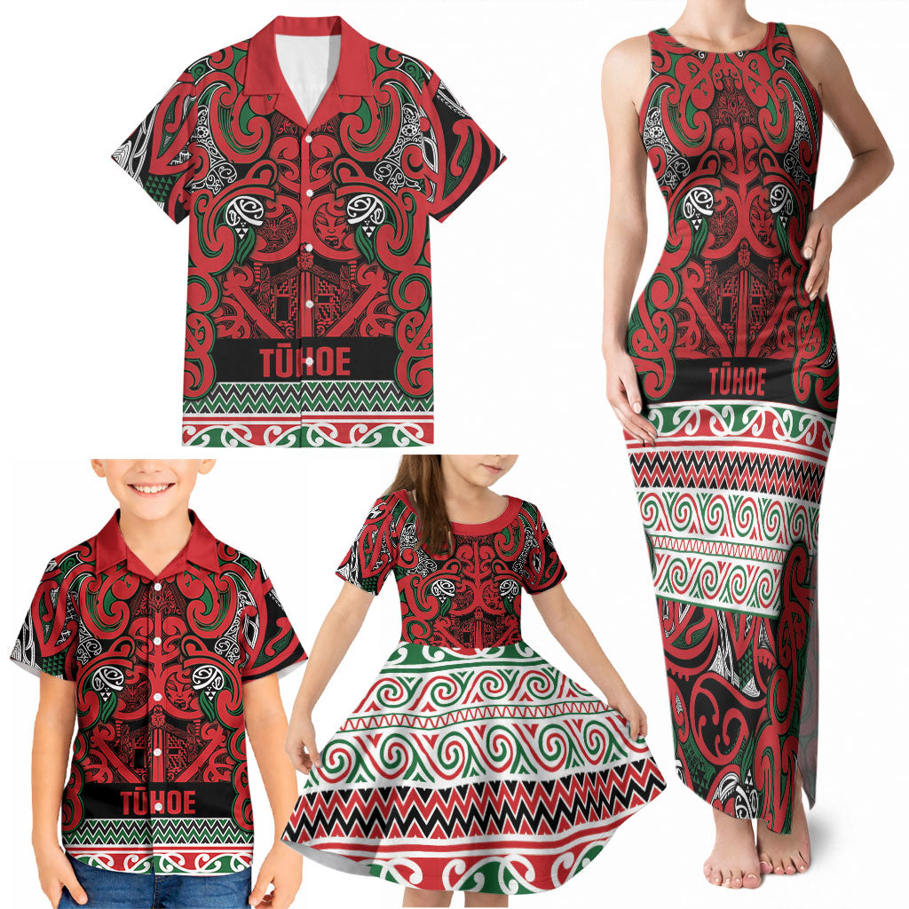 Aotearoa Iwi Tuhoe Family Matching Tank Maxi Dress and Hawaiian Shirt Maori Wharenui House Tribal Pattern LT9 - Polynesian Pride