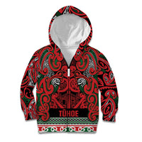 Aotearoa Iwi Tuhoe Kid Hoodie Maori Wharenui House Tribal Pattern LT9 Zip Hoodie Green Red - Polynesian Pride