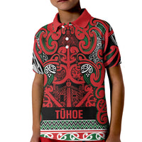 Aotearoa Iwi Tuhoe Kid Polo Shirt Maori Wharenui House Tribal Pattern LT9 Kid Green Red - Polynesian Pride