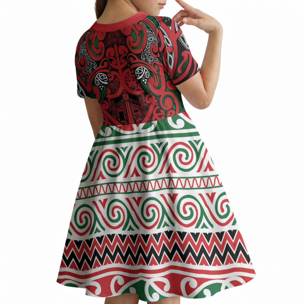 Aotearoa Iwi Tuhoe Kid Short Sleeve Dress Maori Wharenui House Tribal Pattern LT9 - Polynesian Pride