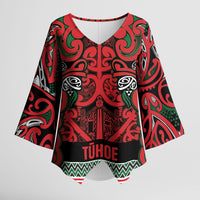 Aotearoa Iwi Tuhoe Kimono Sleeve Blouse Maori Wharenui House Tribal Pattern LT9 Female Green Red - Polynesian Pride