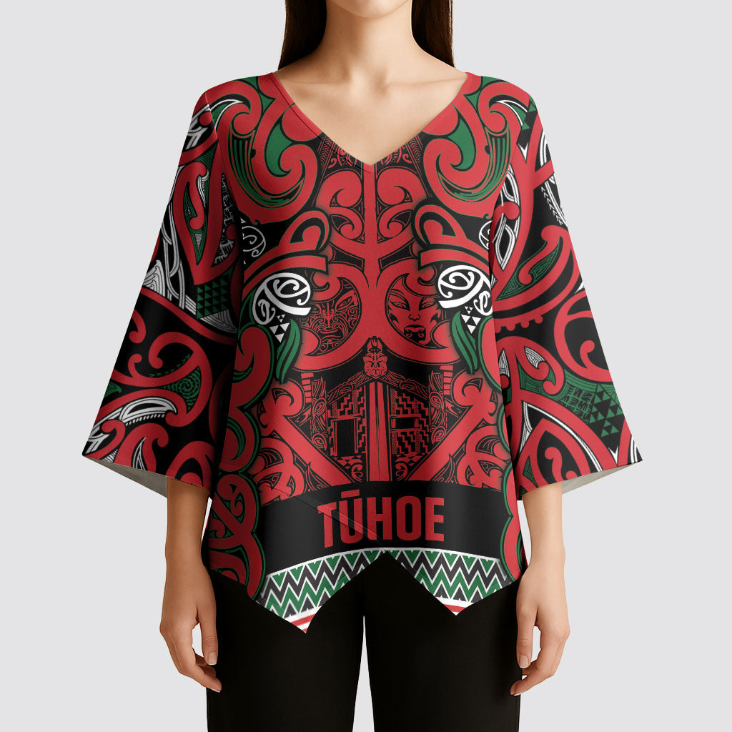 Aotearoa Iwi Tuhoe Kimono Sleeve Blouse Maori Wharenui House Tribal Pattern LT9 - Polynesian Pride