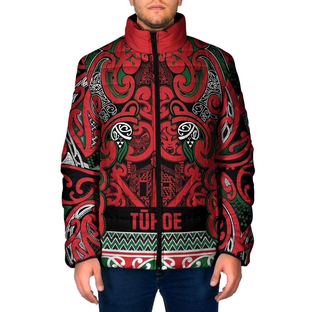Aotearoa Iwi Tuhoe Padded Jacket Maori Wharenui House Tribal Pattern LT9 Men Green Red - Polynesian Pride